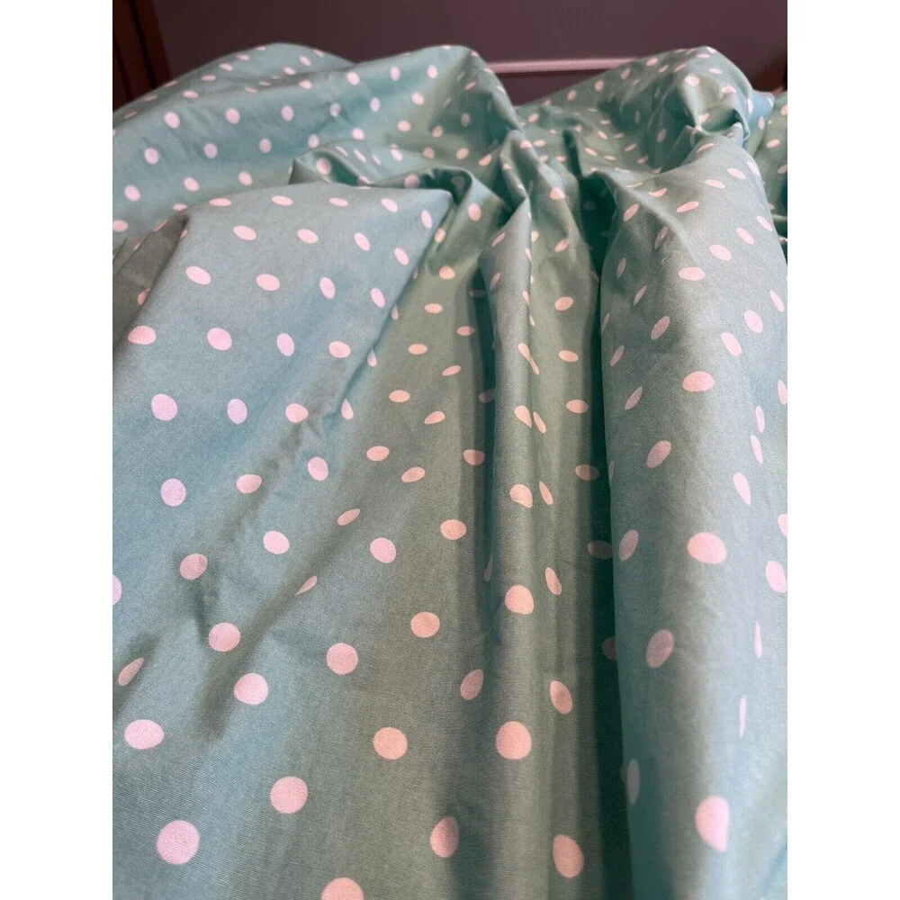 Pottery Barn Robin Egg Blue White Polka Dot Panel (one) Drape Curtain w Tie Back
